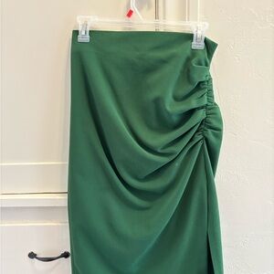 Zara Green Ruched Pencil Midi Skirt